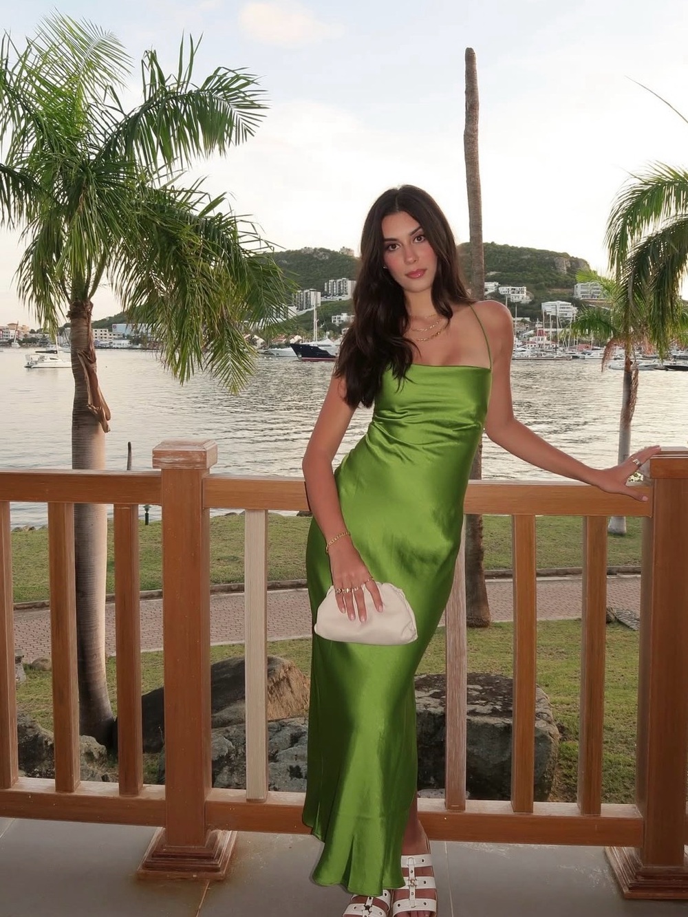 Meshki Green Satin Slip Maxi Dress